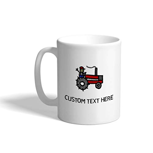 Custom Coffee Mug 11 Ounces Farmer Riding Tractor Cars and Transportation Ceramic Tea Cup Personalized Text Here