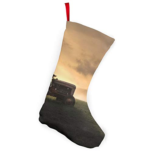 EKUIOP Christmas Stocking 10 Farmer Riding A Tractor Hooked Xmas Stocking for Christmas