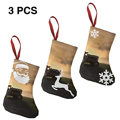 GGX-FGHA Farmer Riding A Tractor Christmas Stockings 3 Pcs Set 75 for Family Vacation Christmas Party Decoration Santa Claus Snowflake Reindeer