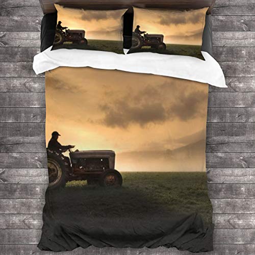 pengyong Duvet Cover Set Farmer Riding A Tractor 3 Piece Bedding Set Comforter Set with 2 Pillow Shams Zipper-Extra Long Perfect for Any Bed Room Or Guest Room