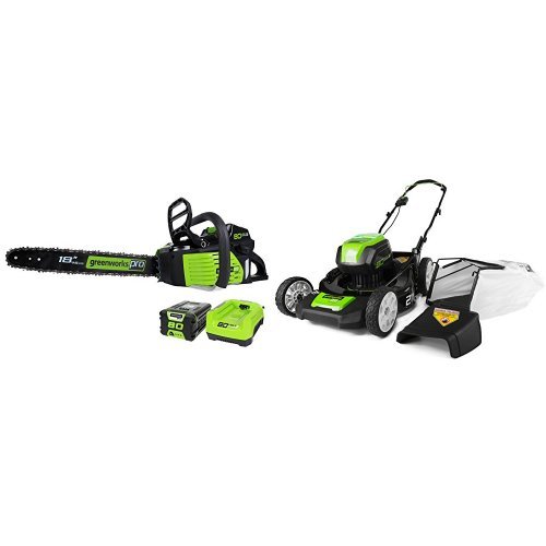 Greenworks Pro 80v 18" Cordless Chainsaw + Lawn Mower W/ (1) 2ah Battery & Charger