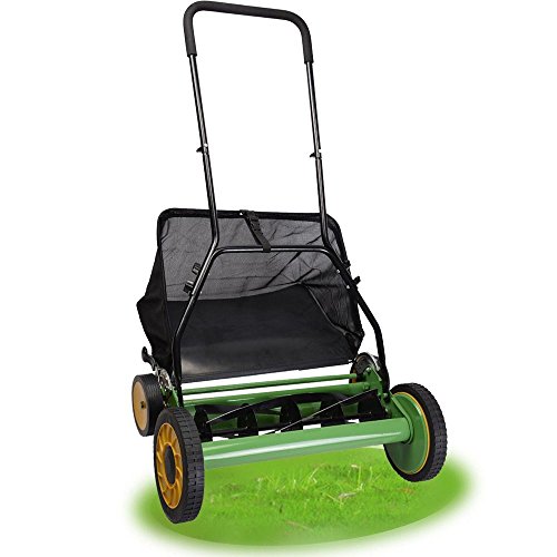 Kissemoji 20 Height Adjustable Classic Hand Push Lawn Mower Reel With Grass Catcher
