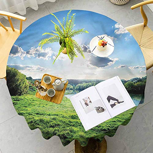 DILITECK Forest Holiday Tablecloth Cloudy Weather with Lawn Machine Washable Diameter 60 inch