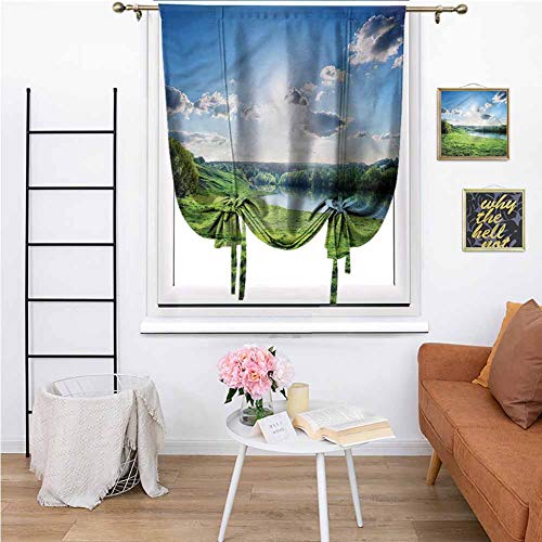 Forest Tie Up Valance Curtains Cloudy Weather with Lawn Machine Washable Hinder Light for Bedroom 29x72