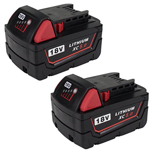 2Packs Replace 18V XC 5000mAh Battery for Milwaukee M18 M18B 48-11-1820 48-11-185048-11-1828 48-11--10 Cordless Power ToolsGERIT BATT