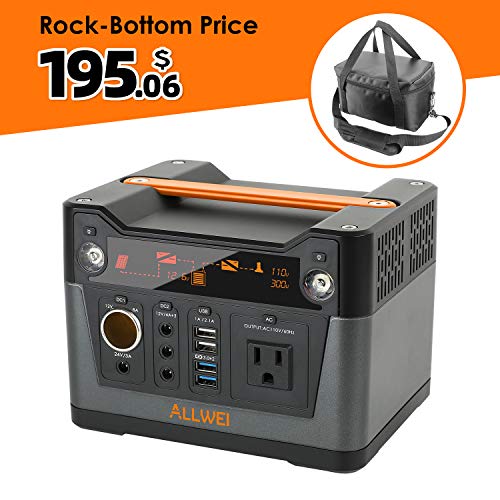 300W Portable Power Generator Lithium Portable Power Station 288Wh CPAP Backup Battery Pack Power Source Supply 110V AC Outlet QC30 USB 12V24V DC Solar Generator inverter for Camping Fishing Home