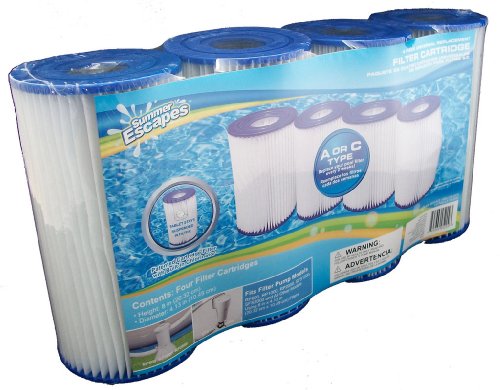 Summer Escapes Universal Replacement Swimming Pool Filter Cartridges - A or C Type 4-Pack - RP800 RP1000 RP2000 SFS1000 SFS2000  More