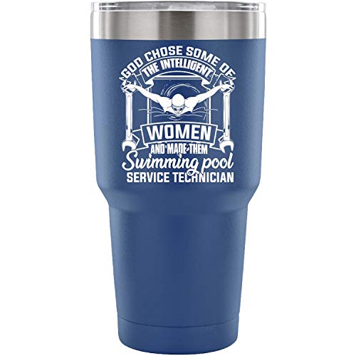 Intelligent Women Stainless Steel Vacuum Insulated 30 oz Water Coffee Cup Tumbler Travel Mug Swimming Pool Service Technician Double Wall Stainless Steel Insulated Tumbler 30-Ounce 30oz - Blue