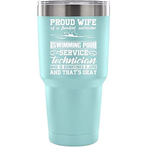 Married Double Wall Vacuum Insulated Tumblers with Straw Swimming Pool Service Techinician Double Wall Stainless Steel Insulated Tumbler 30-Ounce 30oz - Light Blue
