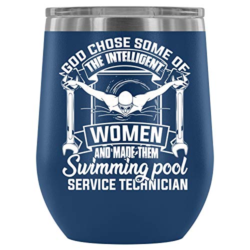 Stainless Steel Tumbler Cup with Lids for Wine Intelligent Women Wine Tumbler Cup Swimming Pool Service Technician Vacuum Insulated Wine Tumbler 12oz - Blue