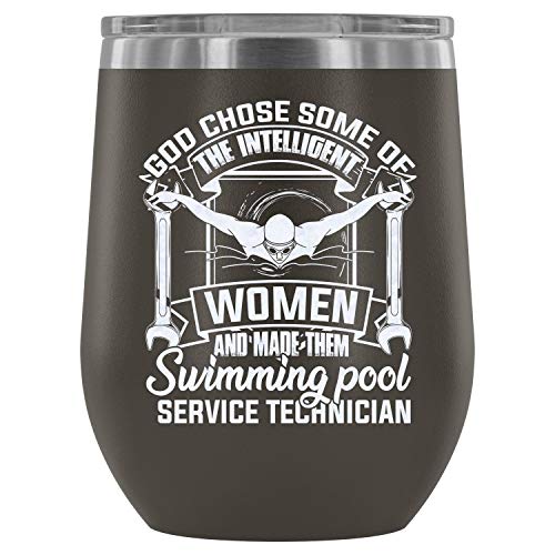 Stainless Steel Tumbler Cup with Lids for Wine Swimming Pool Service Technician Wine Tumbler Being A Swimmer Vacuum Insulated Wine Tumbler Wine Tumbler 12Oz - Pewter