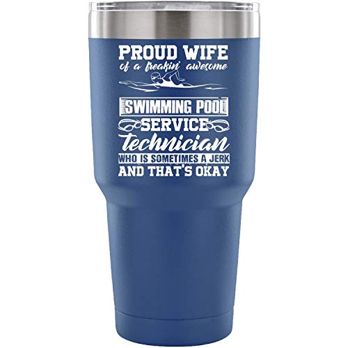Swimming Pool Service Techinician Stainless Steel Vacuum Insulated 30 oz Water Coffee Cup Tumbler Travel Mug Cute Wife Double Wall Stainless Steel Insulated Tumbler 30-Ounce 30oz - Blue