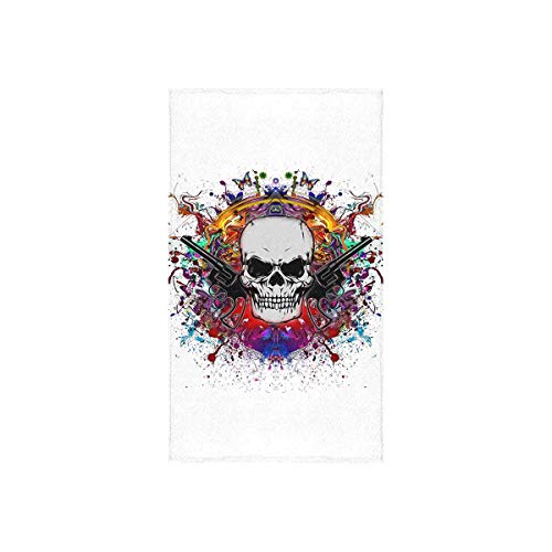 INTERESTPRINT Cool Skull Tattoo with Gun Absorbent Large HandSports Towels Cleaning Towels Beach Towel for Hotel Spa Salon Gym Bathroom 16x28 Inch