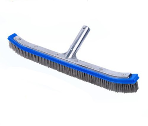 18&quot Curved Pool Spa Wall Brush With Stainless Steel Bristles Aluminum Back