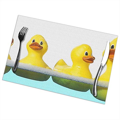 AWWMQ Yellow Duck in The Pool Table Mats Set of 6 Washable Heat Insulation Non-Slip Placemat for Dining Table Mats 12x18 Inch