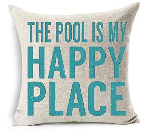 Bnitoam The Pool is My Happy Place Cotton Linen Throw Pillow Covers Case Cushion Cover Sofa Decorative Square 18 x 18 inch 1