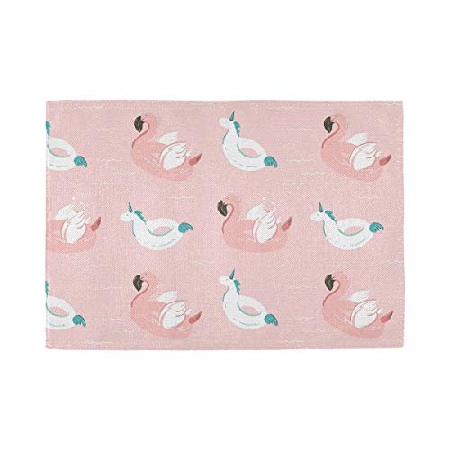 Bolaz Pink Flamingo Float and Unicorn Swimming Pool Placemats Washable Table Place Mats for Kitchen Dining Home Table Decoration 12 x 18 inches