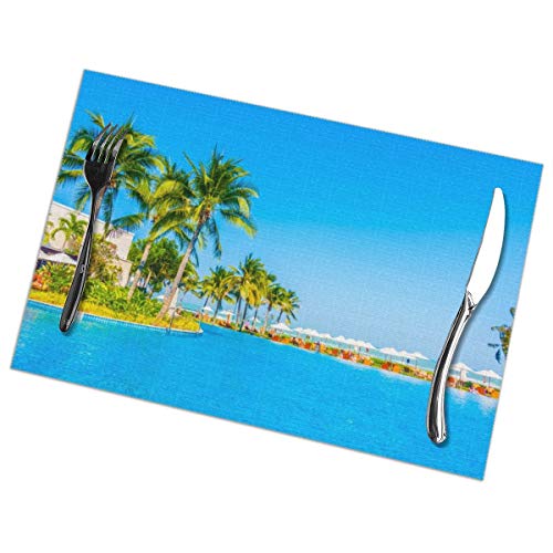 DPBEST Beautiful Luxury Swimming Pool Placemat Heat Resistant Set of 6 Tablemat 12x18inch
