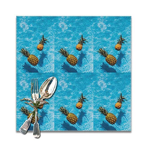 LOVEEP Pineapple Summer Pool Place Mats for Table， Heat-Resistant Non-Slip， Environmental Polyester Placemats Set of 6 for Dining Table