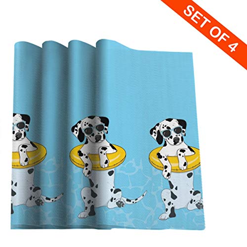 Placemat Set of 4 Funny Dog with Swimming Circle in Pool Placemats for Dining Table Kitchen Decoration Table Mats 12 X 12