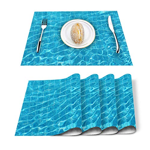 Set of 6 Placemats Blue Water Wave Ripples Pool Placemats for Dining Table Heat-Resistant Place Mat Stain Resistant Washable Linen Table Mats Kitchen Table Mats
