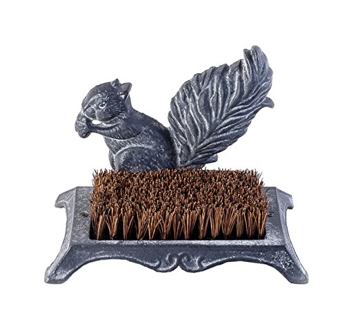 Cast Iron Squirrel Boot Scraper and Brush - Weathered Grey
