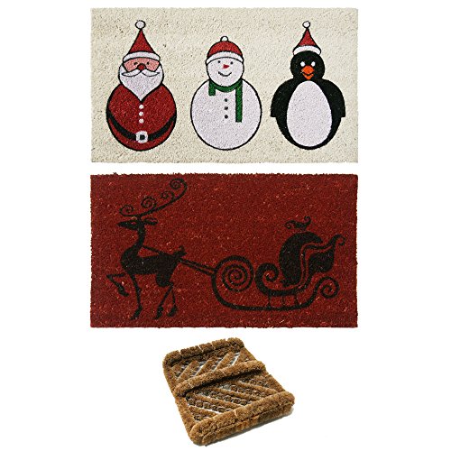 Rubber-Cal 2 Coco Coir Outdoor Christmas Doormats 1 Herringbone Boot Scraper