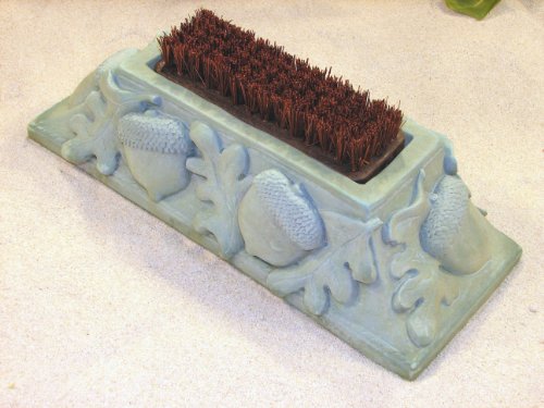 ACORN BOOT BRUSH 155 Shoe Scraper BLUE-GREEN STAIN Cast Cement Outdoor Garden Doorway Decor