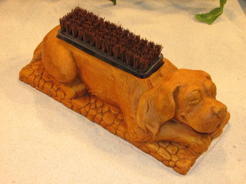 DOG BOOT BRUSH Concrete BURNT ORANGE STAIN 17 PUPPY SHOE SCRAPER CAST CEMENT Outdoor GARDEN