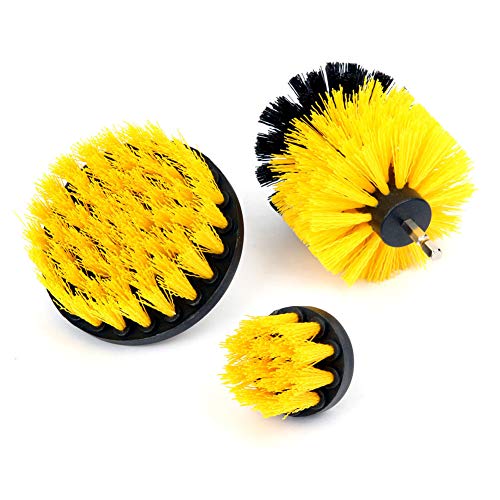 Unishopping Nylon Bristles Drill Brush for Car Carpet Wall and Tile Cleaning Yellow 2 inches 4 inches 35 inches Set of 3 pieces