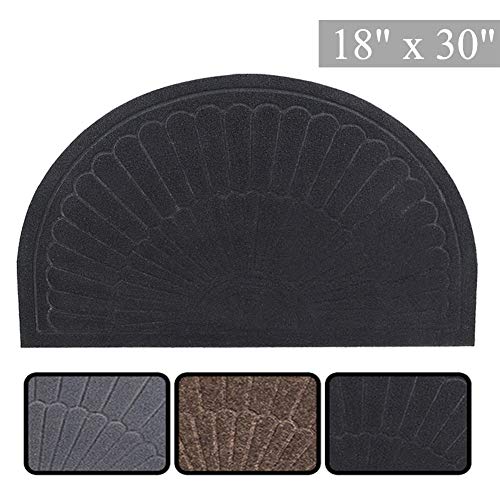 E-view Half Round Door Mat Mud Dirt Trapper Shoe Scraper Mat Entry Mat Rugs for Front Door Low Profile Indoor Outdoor Washable Black