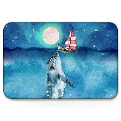 Greday Doormats for IndoorFloorPets A Girl Touches Dolphins on a Sailboat at Night Funny Inside Non Slip Backing Welcome Mats Mut Dirt Shoes Scraper Mat Rugs Carpet 16 x 24