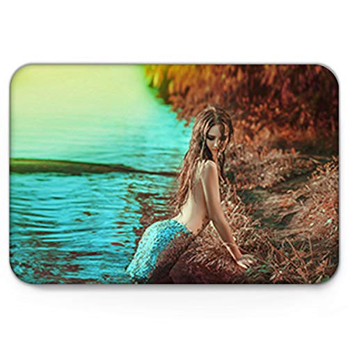 Greday Doormats for IndoorFloorPets Fairy Tales Beautiful Mermaid on The Shore Funny Inside Non Slip Backing Welcome Mats Mut Dirt Shoes Scraper Mat Rugs Carpet 16 x 24