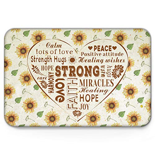 Greday Doormats for IndoorFloorPets Retro Sunflower Pattern Warm Positive Words Be Hopeful Funny Inside Non Slip Backing Welcome Mats Mut Dirt Shoes Scraper Mat Rugs Carpet 16 x 24