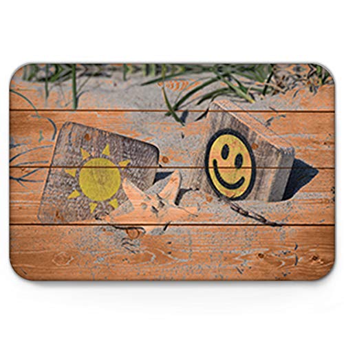 Greday Doormats for IndoorFloorPets Smiling Face and Shine Sun on The Retro Wood Board Funny Inside Non Slip Backing Welcome Mats Mut Dirt Shoes Scraper Mat Rugs Carpet 16 x 24