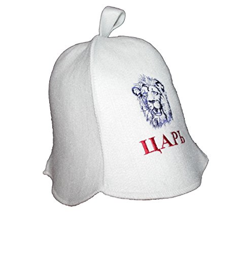 King Russian White Wool Sauna Hat with Lion Embroidery for Sauna Steamroom Banya Four Panel Square