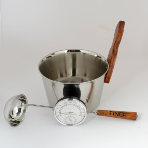 Luxury Finnish Sauna Bucket In Stainless Steel Matching Ladle And Thermometerhygrometer Kit