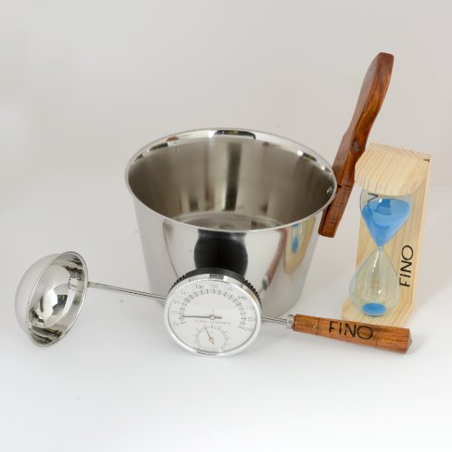 Luxury Finnish Sauna Bucket In Stainless Steel Matching Ladle Thermometerhygrometer And Sand Timer Kit