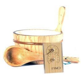 Wooden 1 Gallon Finnish Sauna Bucket Matching Ladle And Thermometerhygrometer Kit