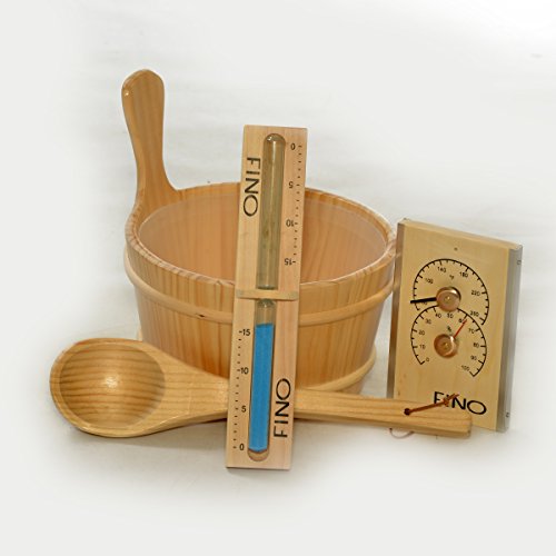 Wooden 1 Gallon Finnish Sauna Bucket Matching Ladle Thermometerhygrometer And Sand Timer Kit