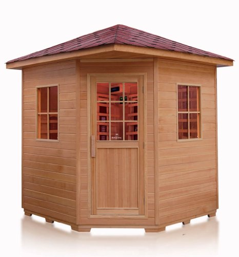 4 Person Outdoor Sauna Hemlock Wood 220v Ceramic FIR FAR Infrared Heaters CD Player AM FM Radio - Shingle Roof