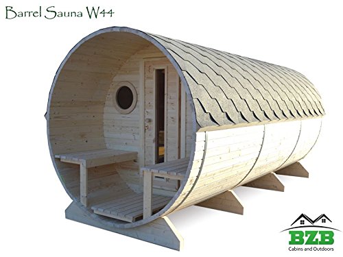 BZBCabinscom Barrel Sauna Kit W44 6 Person Outdoor Sauna With Harvia M3 Wood Burning Heater