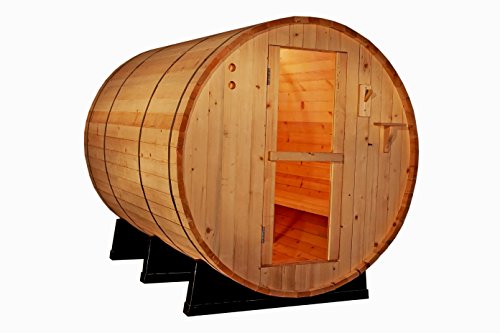 Canadian Pine Wood 8 Foot Barrel Outdoor Sauna 6 person with 9KW Wet or Dry Heater and Lava Rocks
