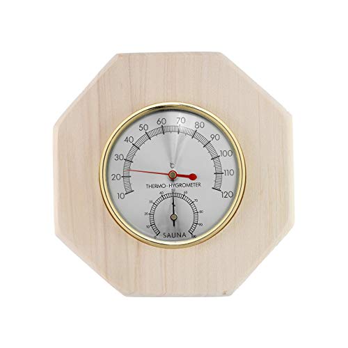 Dyna-Living Wooden Sauna Hygrothermograph 2 in 1 Thermometer Hygrometer Double Dial Sauna Room Accessory