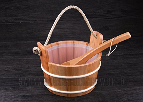 4L Solid Wood Red Cedar Sauna BucketPail And Ladle Sauna Accessories