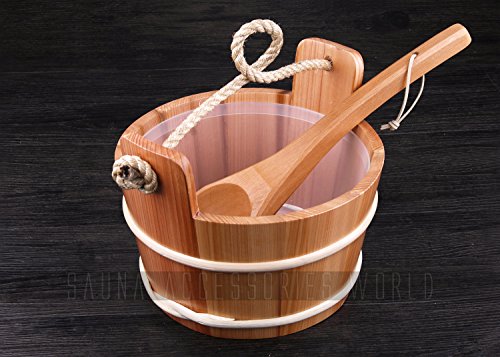 Good Guality Solid Wood Red Cedar Sauna Bucketpail With Ladle 4l Volume
