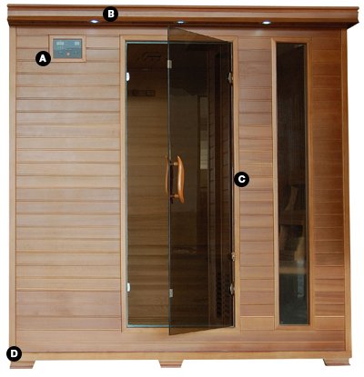 HeatWave Great Bear SA1323 6 Person Cedar Corner Infrared Sauna with 10 Carbon Heaters Bronze Tinted Tempered Glass Door Oxygen Ionizer EZTouch Cortrol Panel CHROMOTHERAPY System and Sound