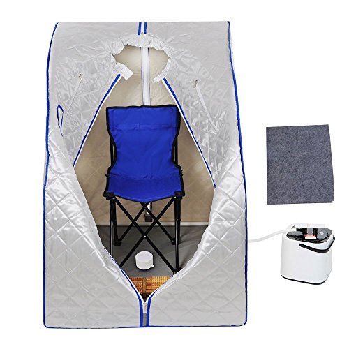 Silver 2L Portable Therapeutic Slimming Steam Sauna Tent Spa Detox Weight Loss w Remote Control Folding Chair Foot Massager Steam Pot for Personal Health Care Relax Fitness Enthusiast