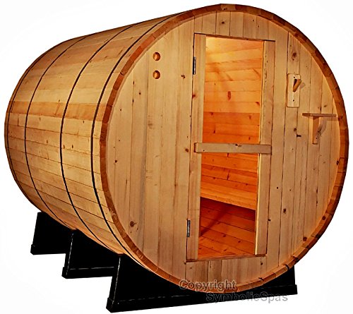 4 Person Outdoor 6 Ft Barrel Steam Sauna Pine Wood - 6KW Wet Dry Heater 220V 28 Amp - 1 Year Parts Warranty - Model 6FTPN-sds