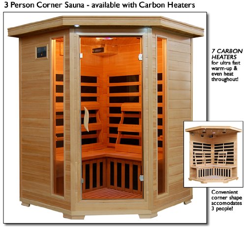 3 Person Sauna Corner Fitting Infrared Fir Far 7 Carbon Heaters Hemlock Wood Cd Player Mp3 Plug-in